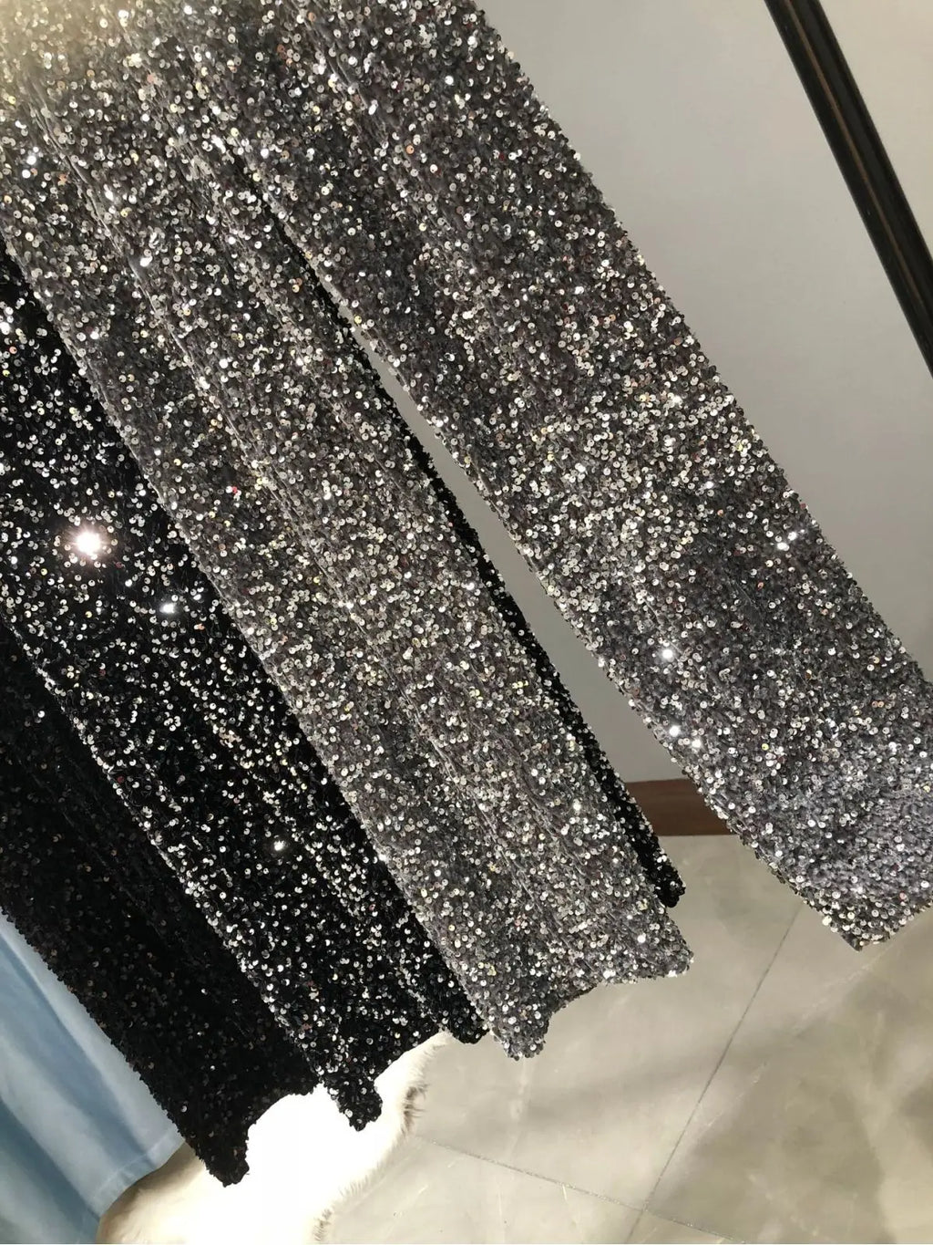 Women's Sparkly Gold Sequin Wide Leg Pants - High Waist Fit