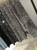 Women's Sparkly Gold Sequin Wide Leg Pants - High Waist Fit