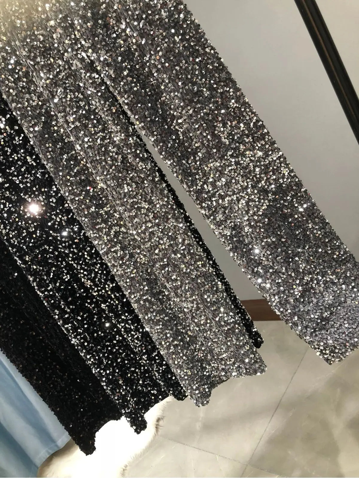 Women's Sparkly Gold Sequin Wide Leg Pants - High Waist Fit