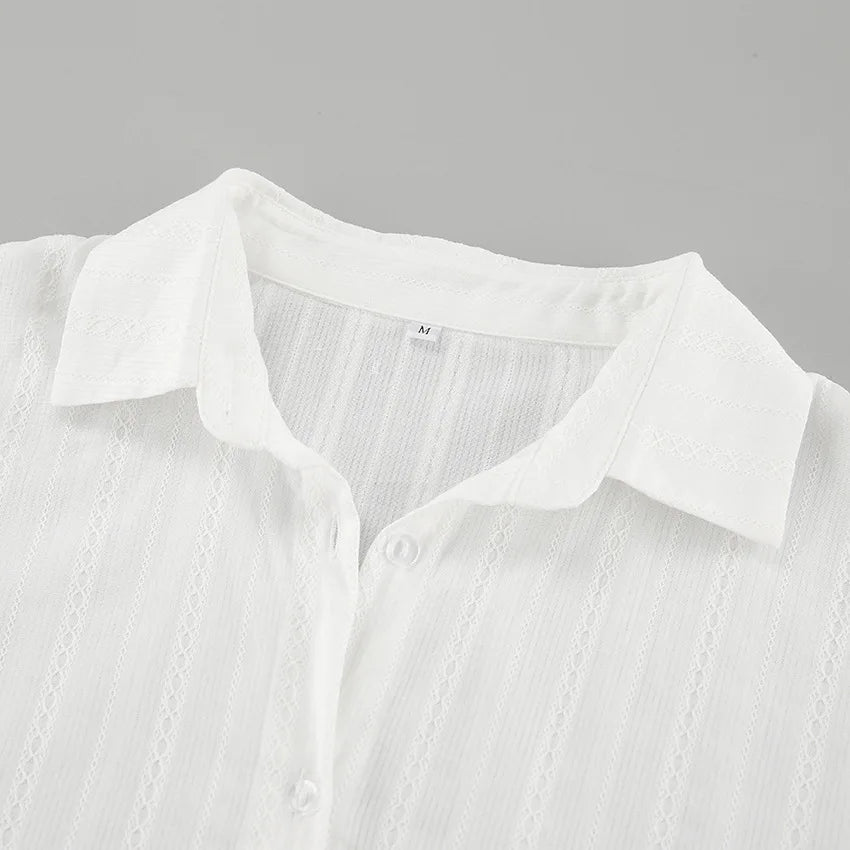 Camicia con risvolto in puro cotone jacquard francese