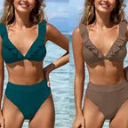2026 new style boxer shorts mesh three-piece women's swimsuit neck lace-up bikini set