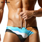 SEOBEAN Men's Camouflage Swim Shorts Low-Waist Quick-Dry with Webbing Straps Fashionable 2026 Triangle Design