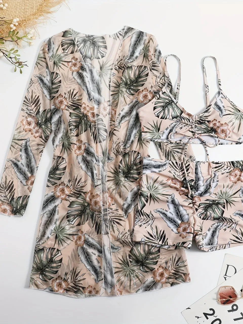 3 Pieces Tie Dye Bikinis Swimsuit 2026 New Women Drawstring Front Swimwear Female High Waist Shorts Bathers Swim Suit Beachwear