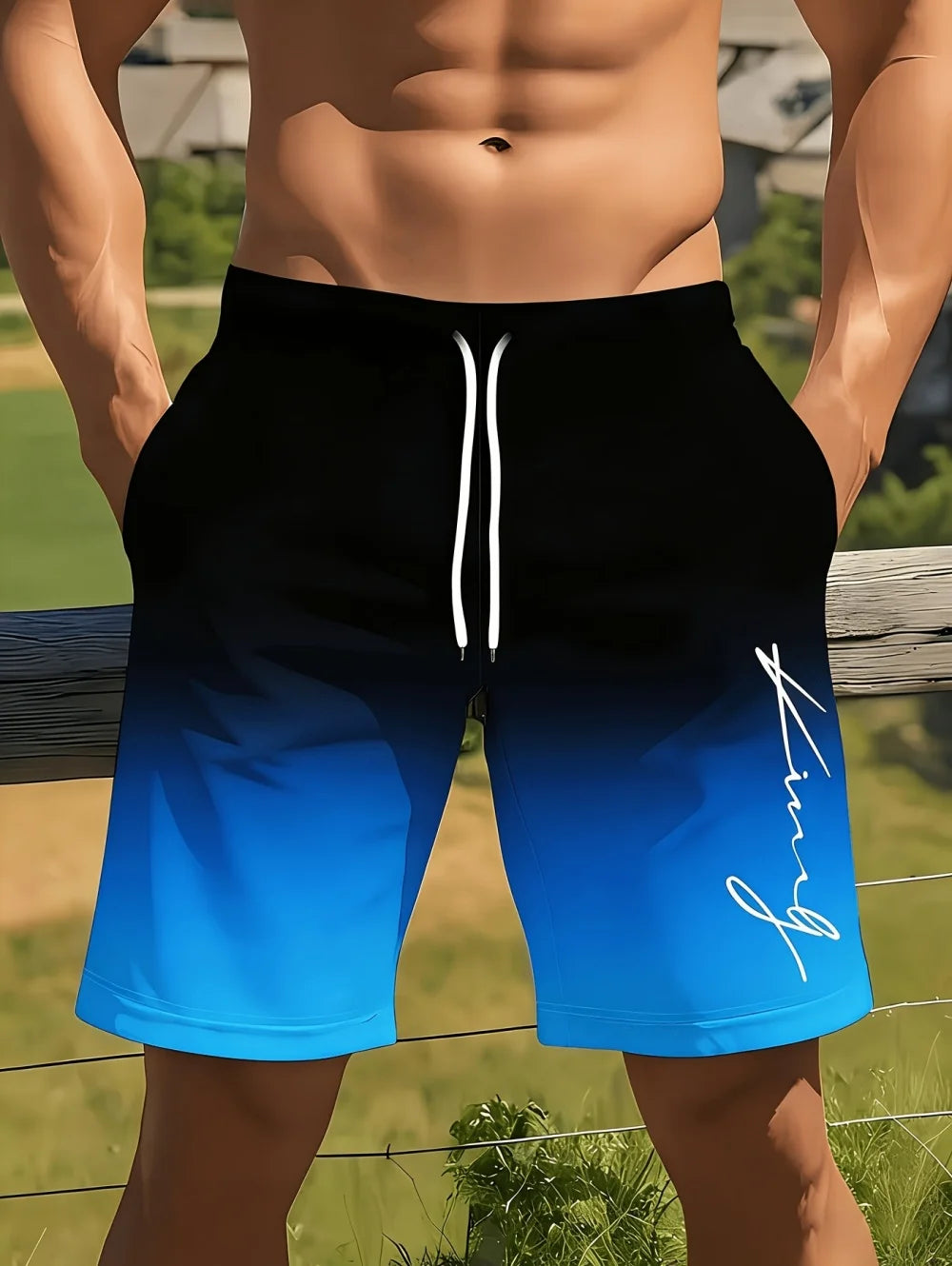 Gradient Color Graphic Men Beach Shorts 3D Print Shorts Casual Fashion Quick-Dry Pants Loose Swim Trunks Vacation Men's Clothes