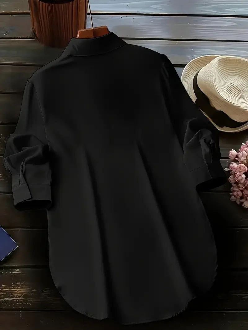 Camicia da donna casual a fessura alta in tinta unita