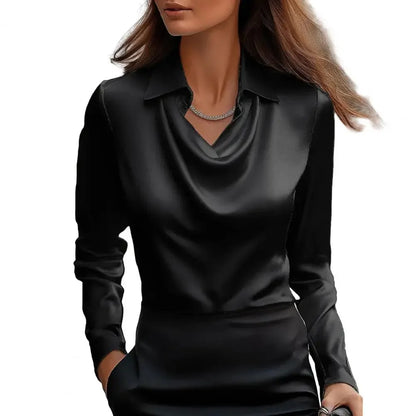 Camicia da donna in raso  a maniche lunghe - in seta elegante top