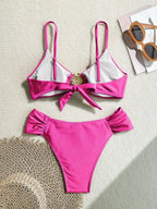 Women's 2026 New Sexy Shell Metal Button Bikini Set Solid Color Push Up Halter Two Piece Swimwear Summer Beach Bathing Suit
