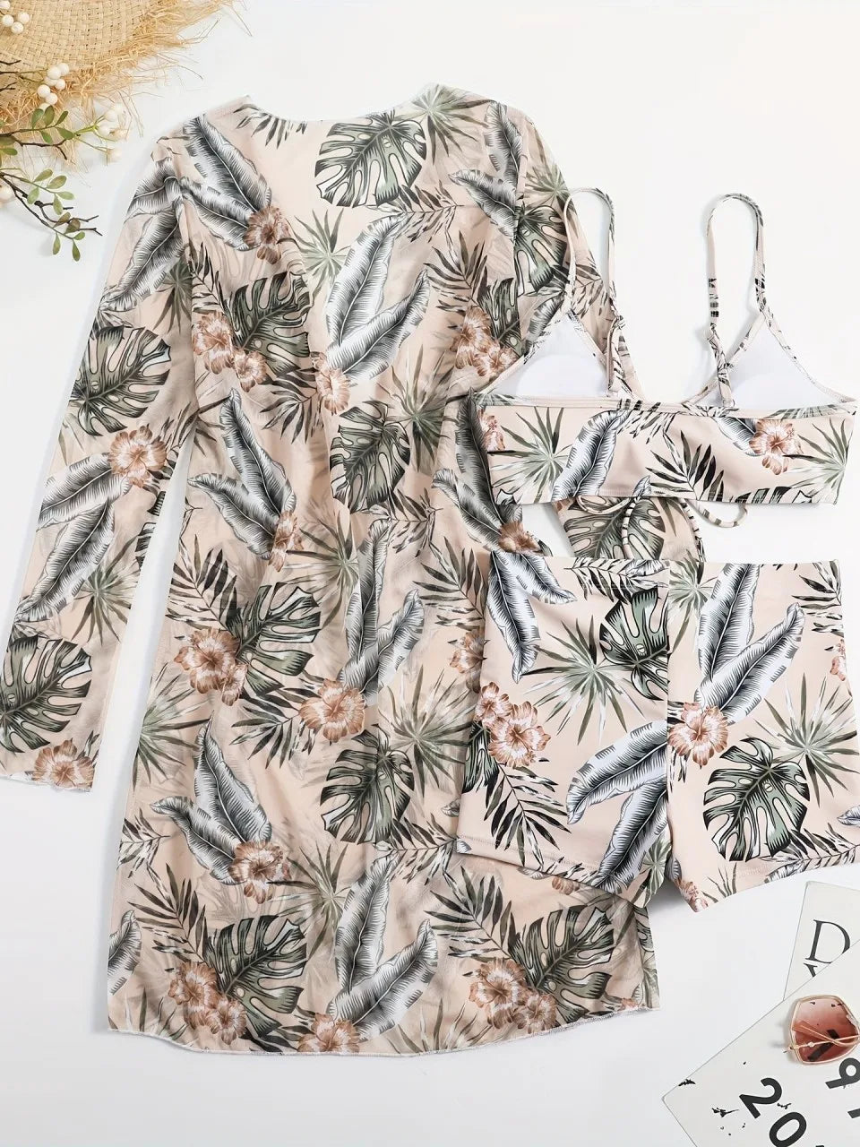 3 Pieces Tie Dye Bikinis Swimsuit 2026 New Women Drawstring Front Swimwear Female High Waist Shorts Bathers Swim Suit Beachwear