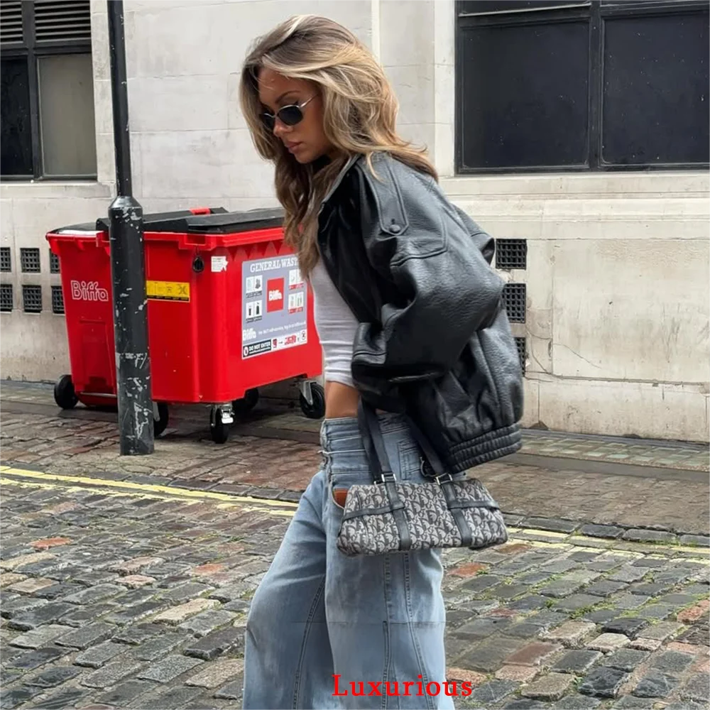 KONDALA Casual Chic Giacche di pelle nera Donna Manica lunga Bottoni Elastico Cappotti oversize Moda 2025 Autunno Cappotti streetwear