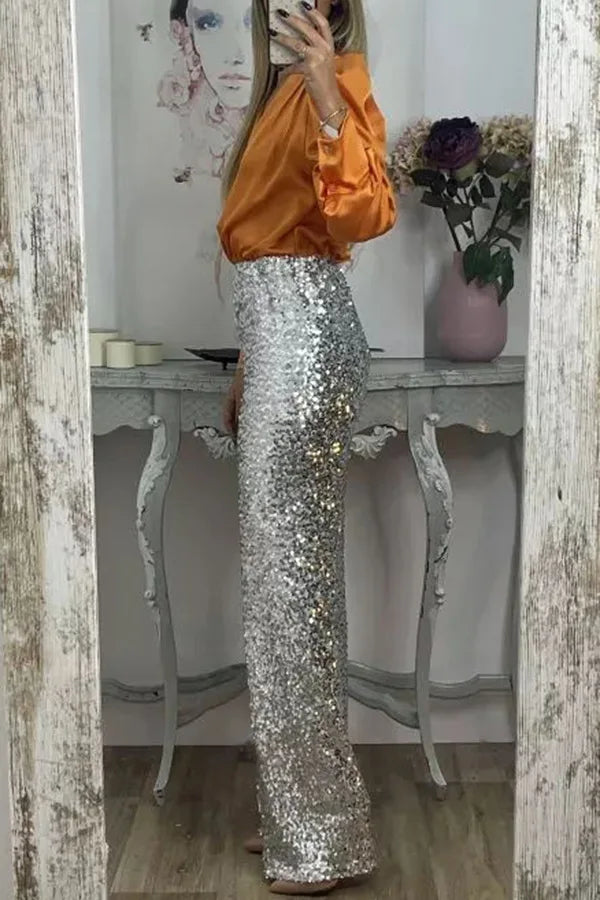 Multicolor Sequin Flared Pants - Women's Slim Fit Party Wear - StepByStepNow