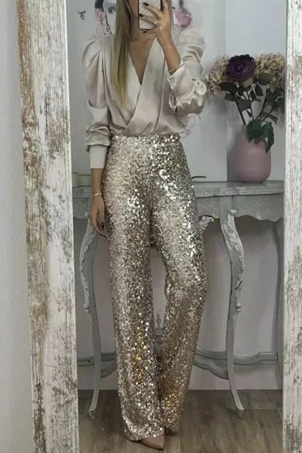 Multicolor Sequin Flared Pants - Women's Slim Fit Party Wear - StepByStepNow