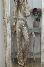 Multicolor Sequin Flared Pants - Women's Slim Fit Party Wear - StepByStepNow