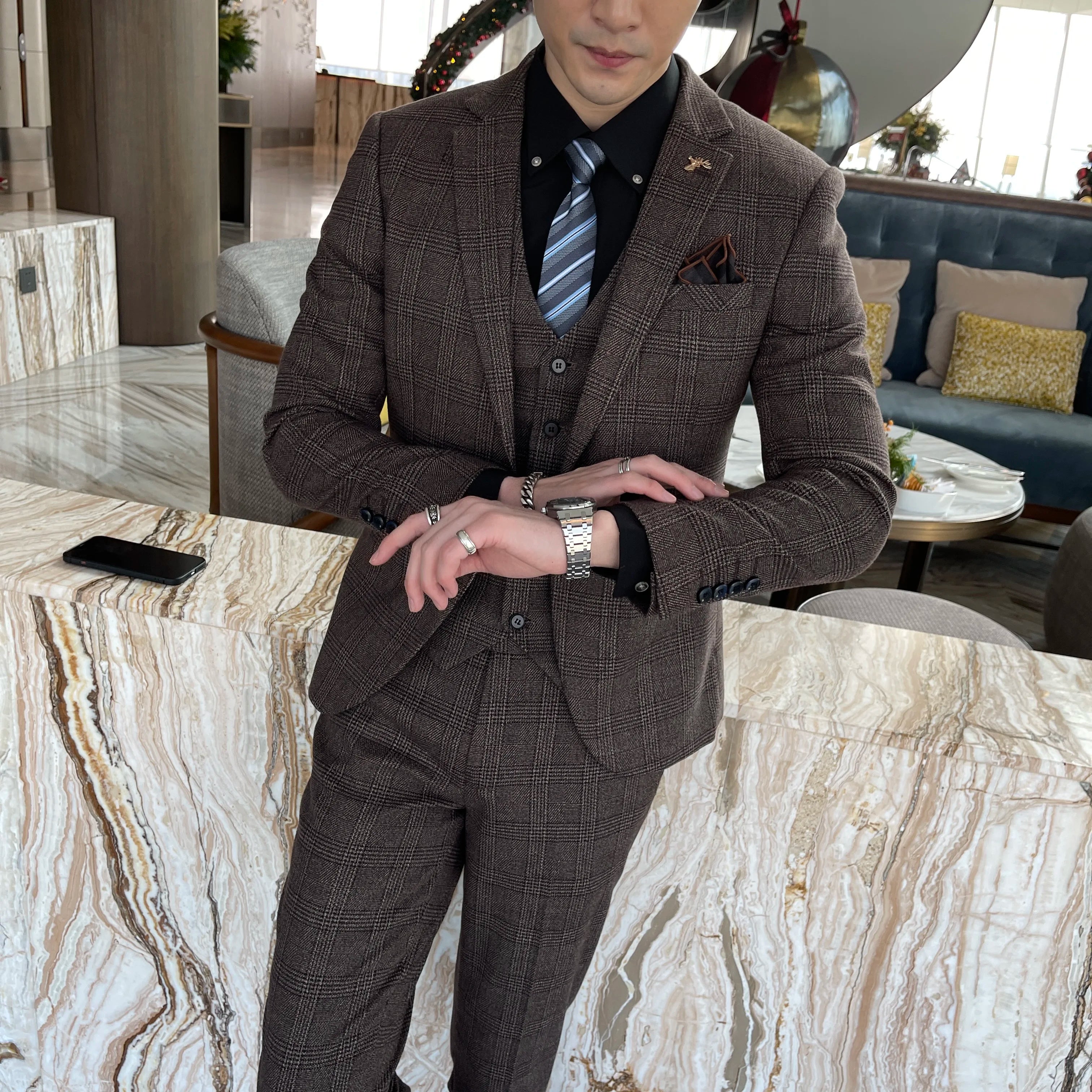 Men's British - Korean Plaid 3 - Piece Suit - Slim Fit Business Set - StepByStepNow