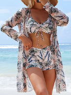 3 Pieces Tie Dye Bikinis Swimsuit 2026 New Women Drawstring Front Swimwear Female High Waist Shorts Bathers Swim Suit Beachwear