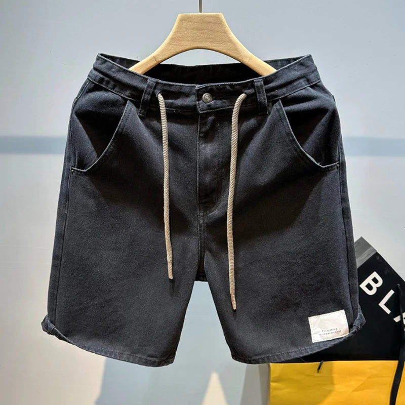 2026 Mens Straight Leg Blue Denim Shorts Summer Casual Five Inch Beach Shorts Thin Lightweight Y2K Vintage Japanese Relaxed Fit
