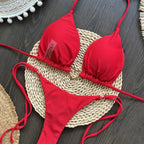 Sexy Halter Solid color Bikini Set Women's Swimsuit Two-piece Triangle Thong Swimwear Bathing Suit Brazilian Biquinis