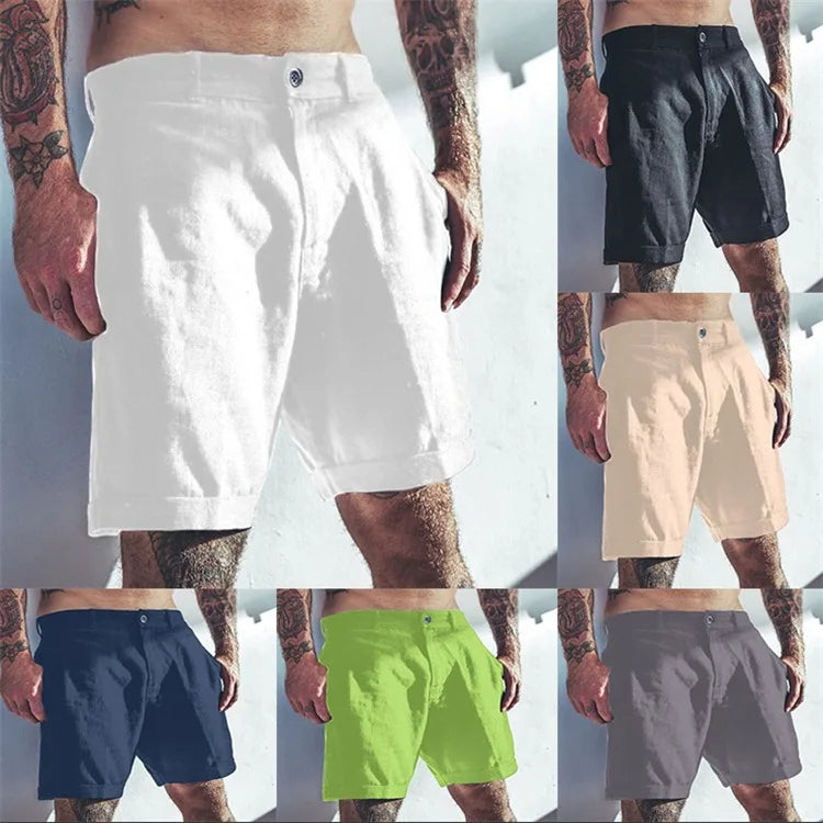 2026 New Men's Cotton Linen shorts Pants Male Summer Breathable Solid Color Linen Trousers Fitness Streetwear S-4XL