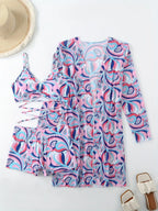 3 Pieces Tie Dye Bikinis Swimsuit 2026 New Women Drawstring Front Swimwear Female High Waist Shorts Bathers Swim Suit Beachwear