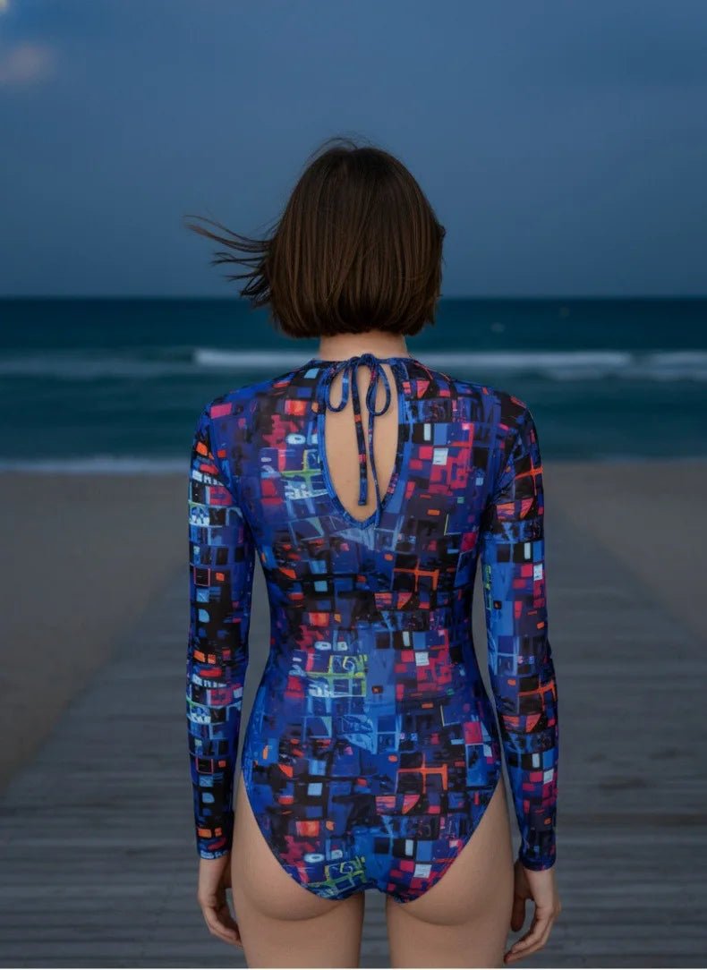 Women's Long Sleeve One Piece Swimsuit UPF 50+ Swimwear with Pants Quick-Dry Bathing Suit Floral Beachwear Beach Bathing Suit