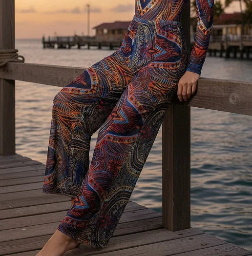 Women's Long Sleeve One Piece Swimsuit UPF 50+ Swimwear with Pants Quick-Dry Bathing Suit Floral Beachwear Beach Bathing Suit