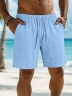 Men's Shorts Summer Lightweight Breathable Casual Beach Style Shorts Basic Solid Color Drawstring Elastic Waist Loose Shorts