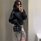 KONDALA Casual Chic Giacche di pelle nera Donna Manica lunga Bottoni Elastico Cappotti oversize Moda 2025 Autunno Cappotti streetwear