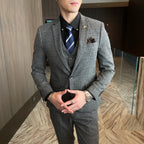 Abito da uomo in tre pezzi scozzese modificato di alta qualità in stile coreano britannico - Set di gilet e pantaloni eleganti da lavoro casual