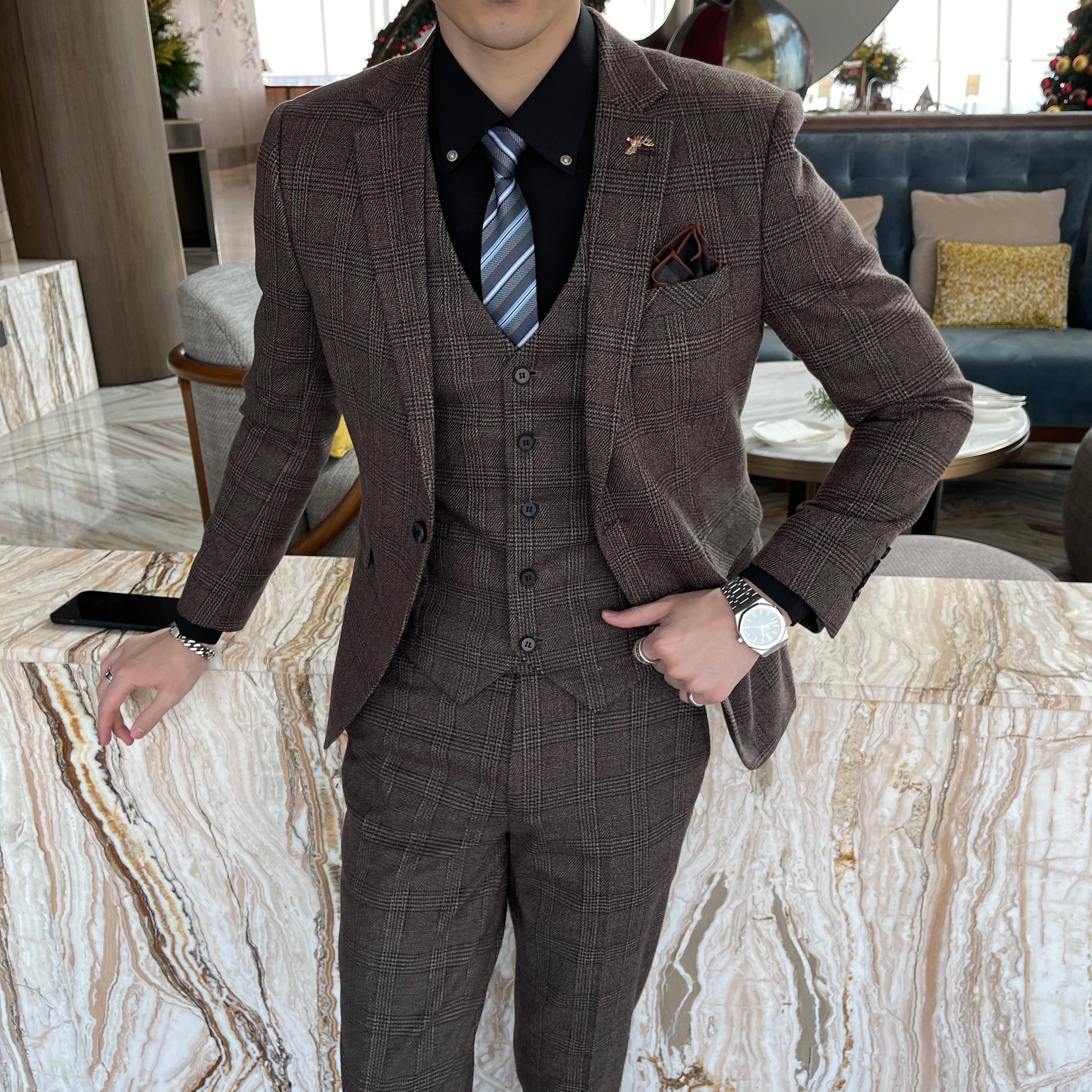 Men's British - Korean Plaid 3 - Piece Suit - Slim Fit Business Set - StepByStepNow