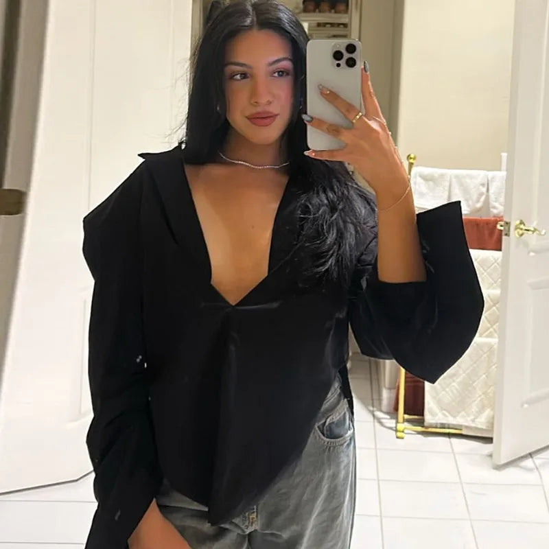 Camicia Top Fashion Y2k Party Look Nuova camicia femminile a vita alta Top