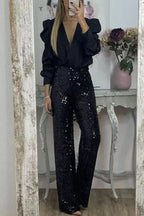 Multicolor Sequin Flared Pants - Women's Slim Fit Party Wear - StepByStepNow