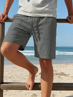 Men's Shorts Summer Lightweight Breathable Casual Beach Style Shorts Basic Solid Color Drawstring Elastic Waist Loose Shorts