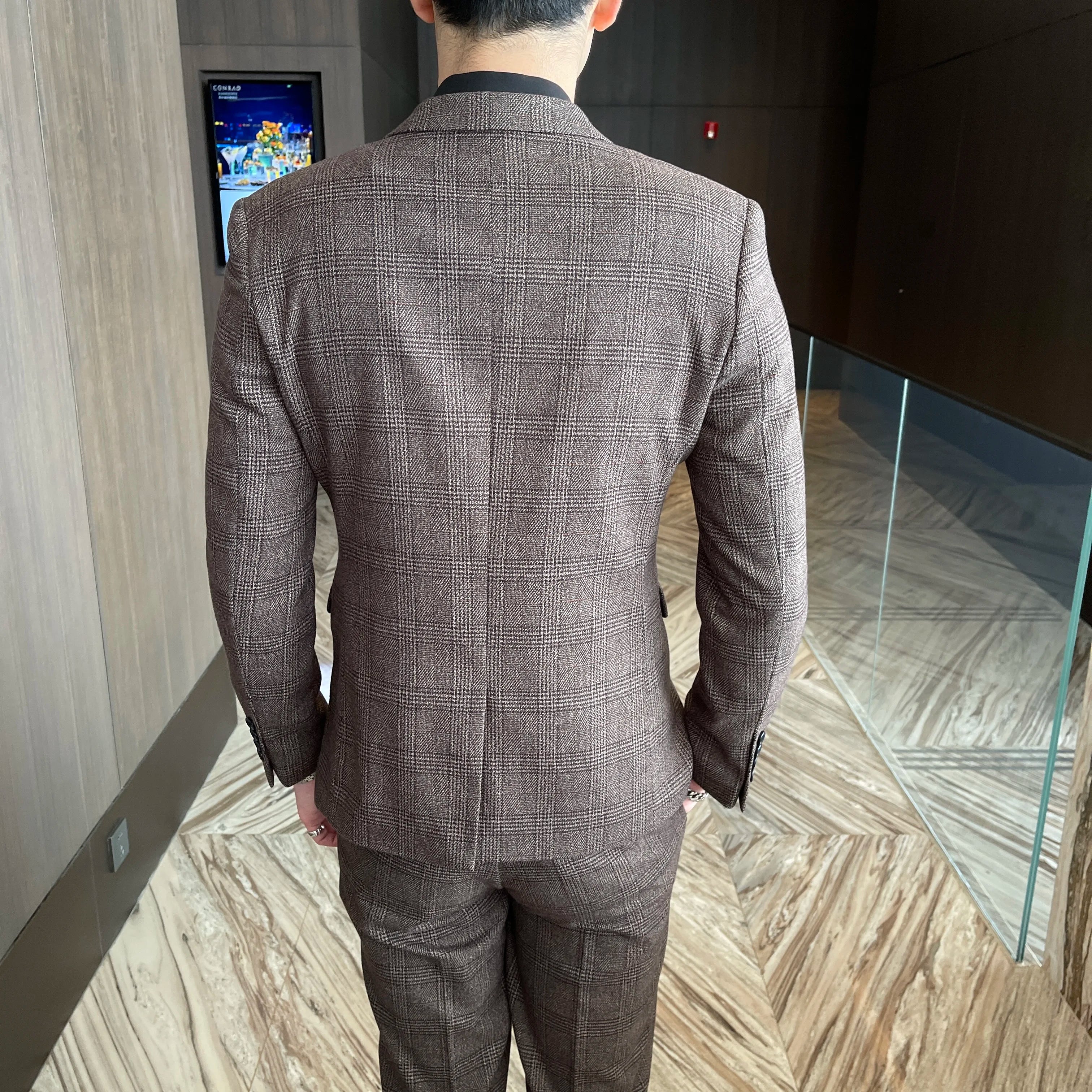 Abito da uomo in tre pezzi scozzese modificato di alta qualità in stile coreano britannico - Set di gilet e pantaloni eleganti da lavoro casual