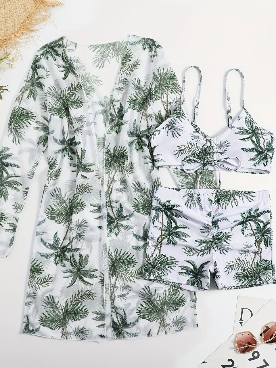 3 Pieces Tie Dye Bikinis Swimsuit 2026 New Women Drawstring Front Swimwear Female High Waist Shorts Bathers Swim Suit Beachwear
