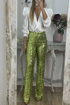 Multicolor Sequin Flared Pants - Women's Slim Fit Party Wear - StepByStepNow