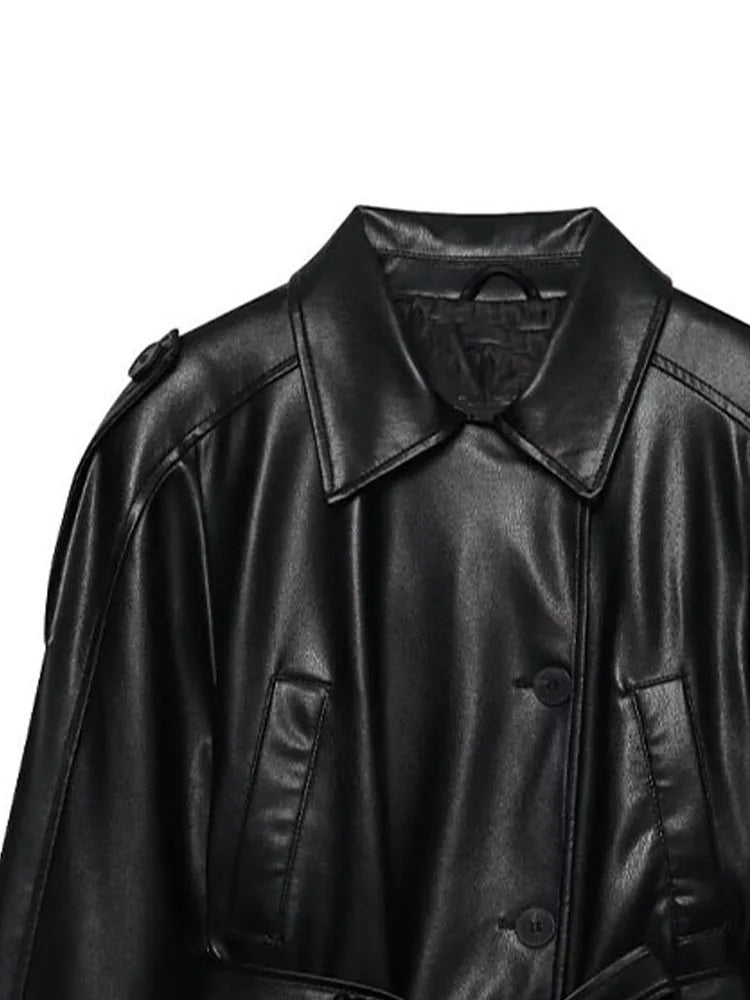 DiYiG DONNA 2025 Autunno Nuova Moda Imitazione Pelle Effetto Giacca Retro Manica Lunga Joker Cintura Giacca Della Tuta Sportiva Mujer