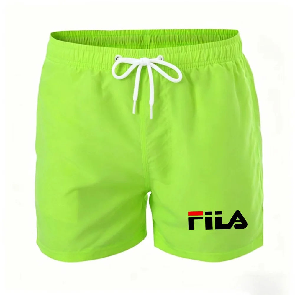 Summer men's drawstring casual sports shorts - bright color five-pocket pants with internal breathable mesh lining - beach pants