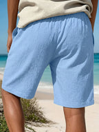 Men's Shorts Summer Lightweight Breathable Casual Beach Style Shorts Basic Solid Color Drawstring Elastic Waist Loose Shorts