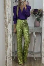 Multicolor Sequin Flared Pants - Women's Slim Fit Party Wear - StepByStepNow