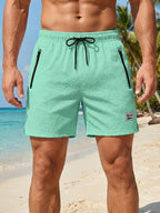 Men's Seersucker Beach Shorts with Mesh Liner Summer Casual Board Shorts with Zipper Pockets Quick Dry Swim Shorts Swim Trunks