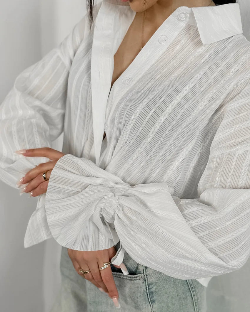 Camicia con risvolto in puro cotone jacquard francese