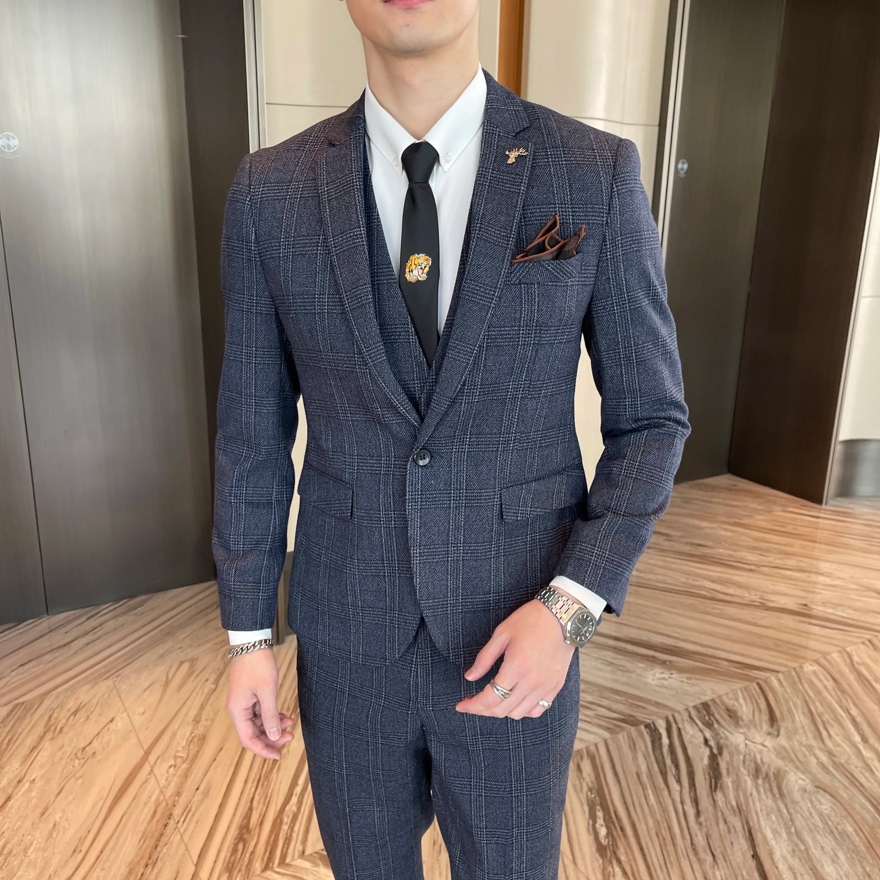 Men's British - Korean Plaid 3 - Piece Suit - Slim Fit Business Set - StepByStepNow