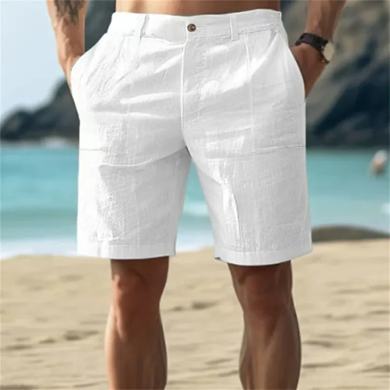 2026 New Men's Cotton Linen shorts Pants Male Summer Breathable Solid Color Linen Trousers Fitness Streetwear S-4XL