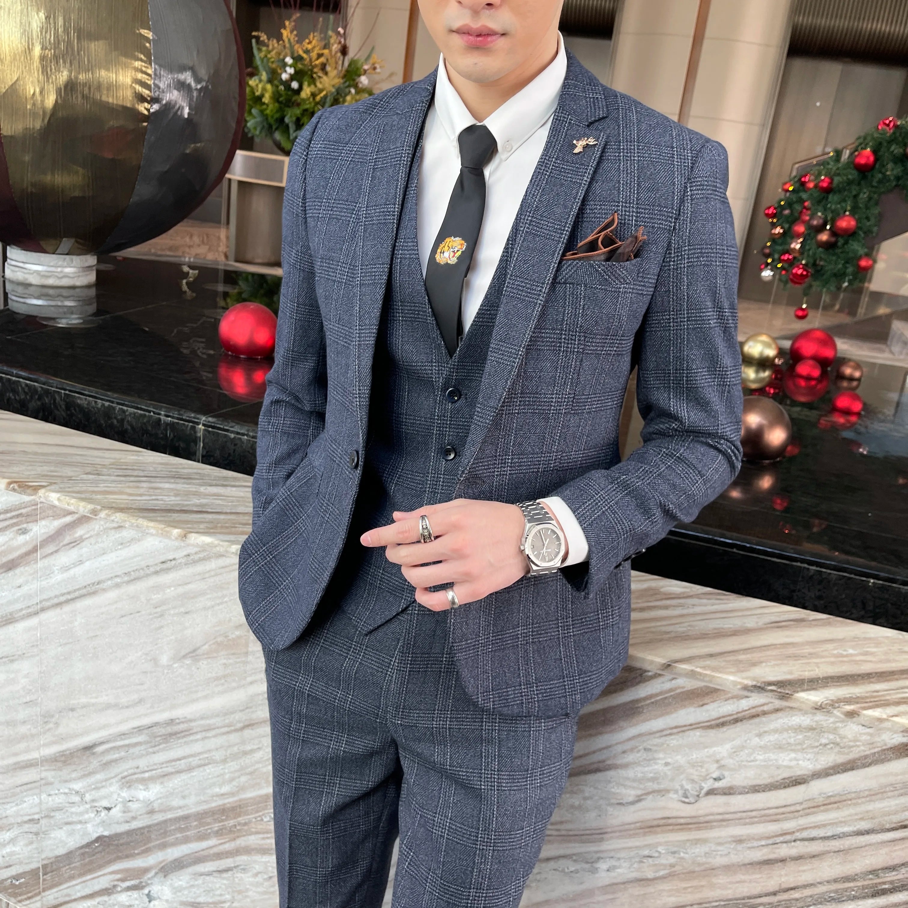 Men's British - Korean Plaid 3 - Piece Suit - Slim Fit Business Set - StepByStepNow