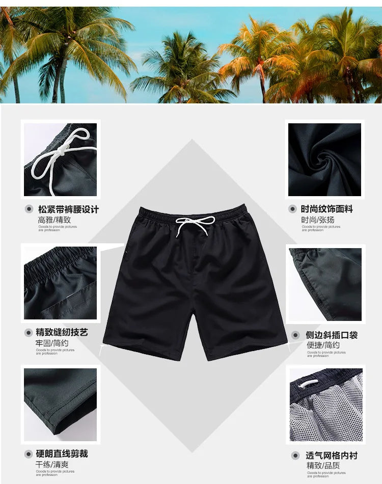 Mens Quick Dry Three Quarter Length Beach Shorts Casual Swim Board Shorts With Inner Lining Summer Vacation Bottoms