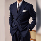 Navy Blue Striped Groom Suit – High Quality Double Breasted 2-Piece Wedding Tuxedo