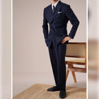 Navy Blue Striped Groom Suit – High Quality Double Breasted 2-Piece Wedding Tuxedo