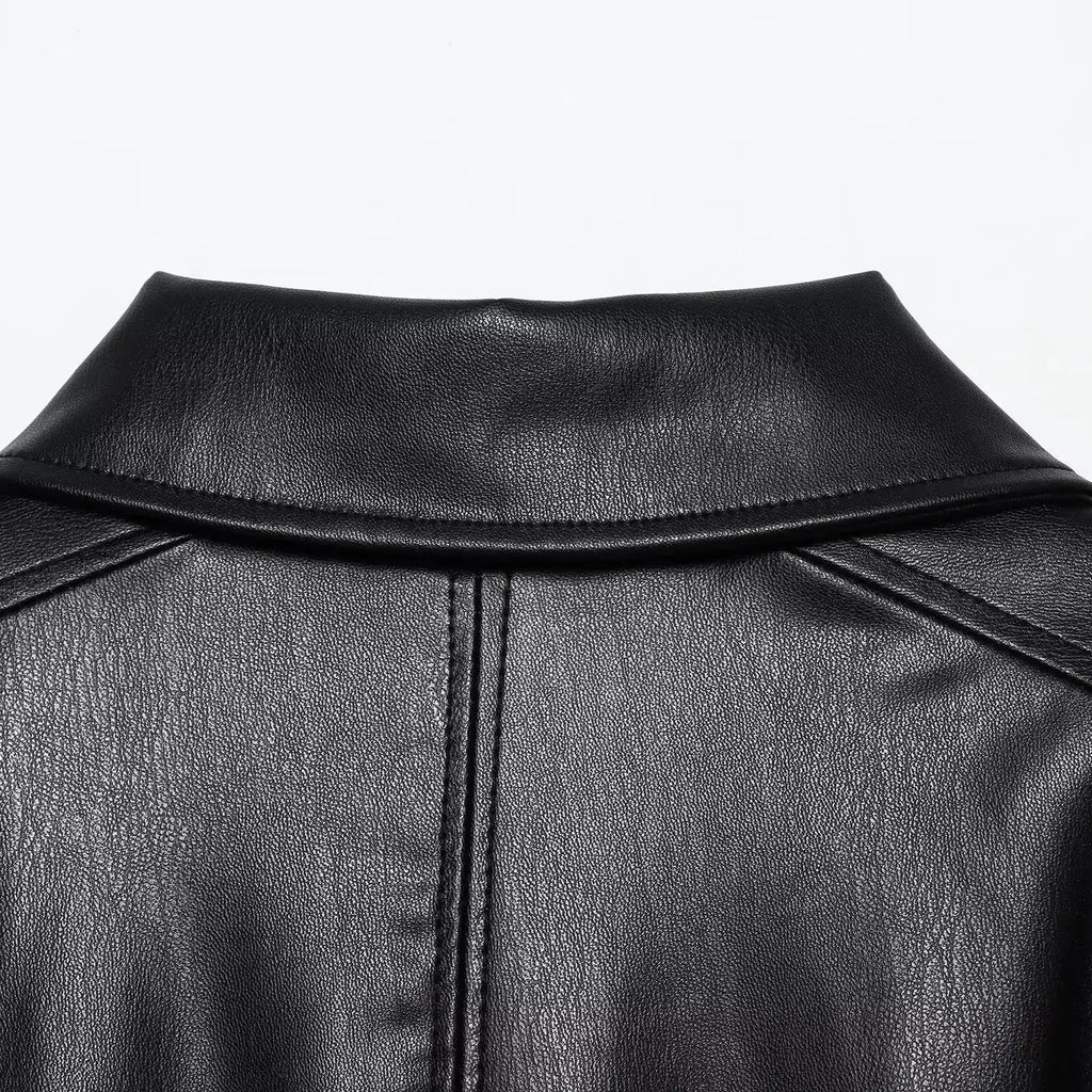 DiYiG DONNA 2025 Autunno Nuova Moda Imitazione Pelle Effetto Giacca Retro Manica Lunga Joker Cintura Giacca Della Tuta Sportiva Mujer