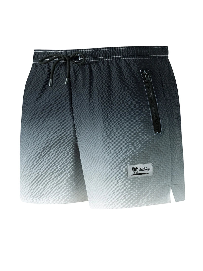 Men's Seersucker Beach Shorts with Mesh Liner Summer Casual Board Shorts with Zipper Pockets Quick Dry Swim Shorts Swim Trunks