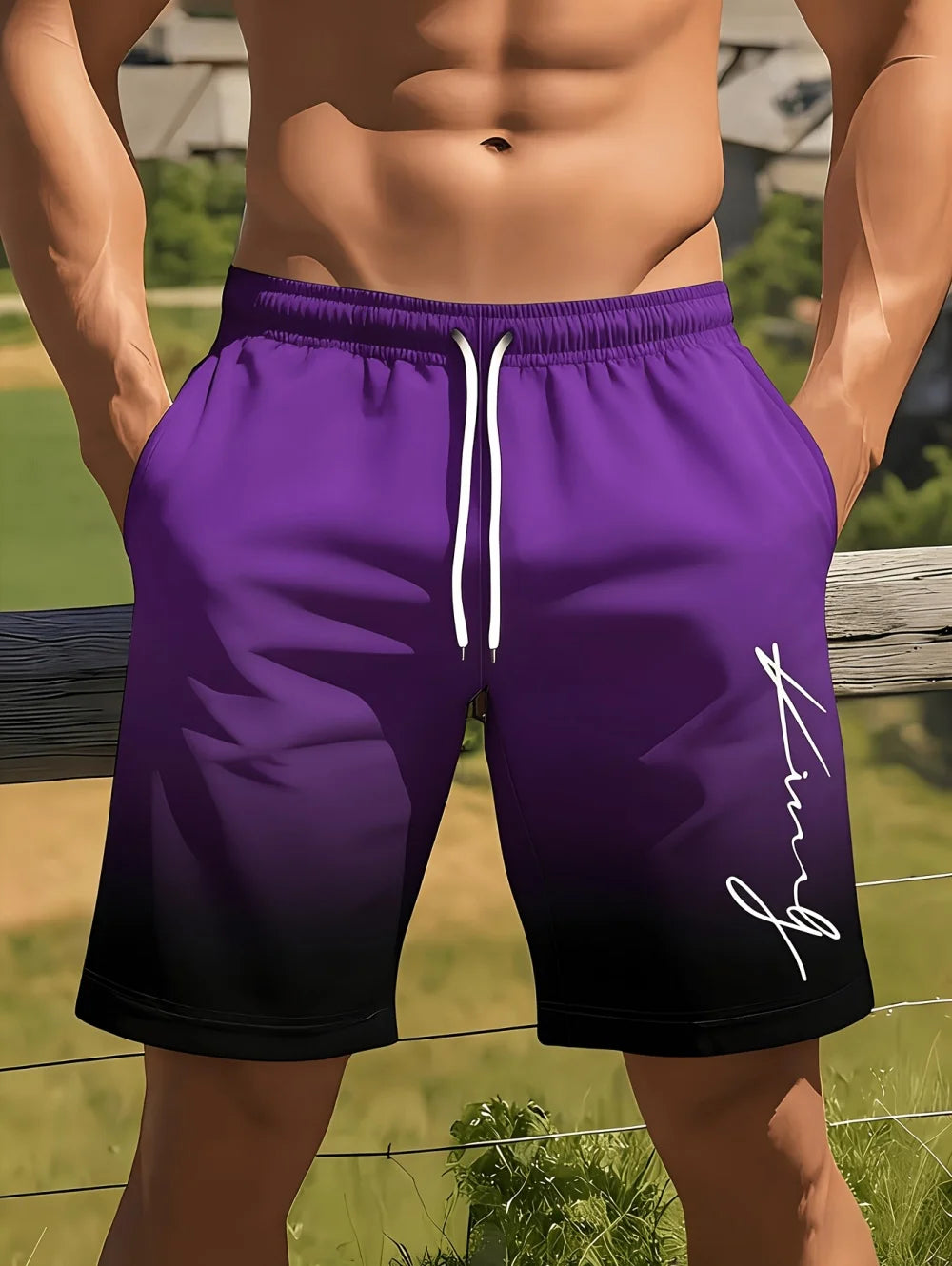 Gradient Color Graphic Men Beach Shorts 3D Print Shorts Casual Fashion Quick-Dry Pants Loose Swim Trunks Vacation Men's Clothes
