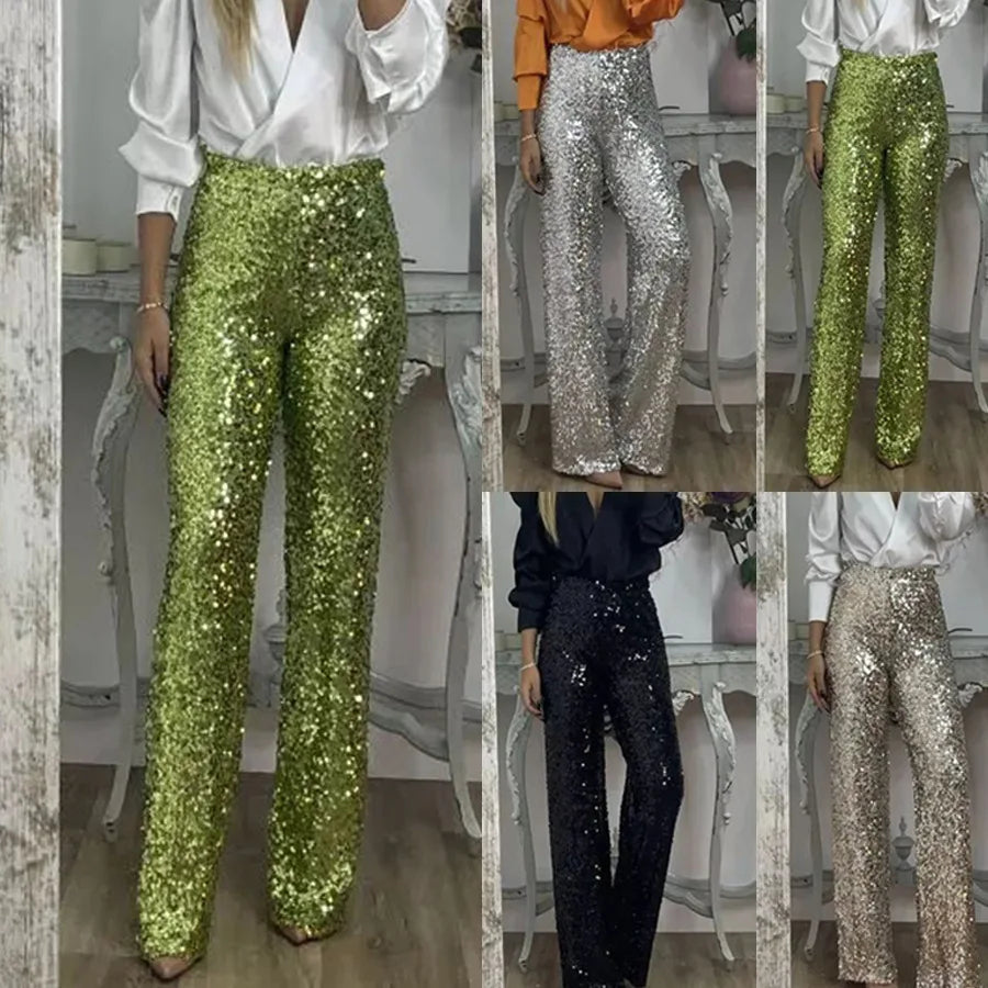 Multicolor Sequin Flared Pants - Women's Slim Fit Party Wear - StepByStepNow
